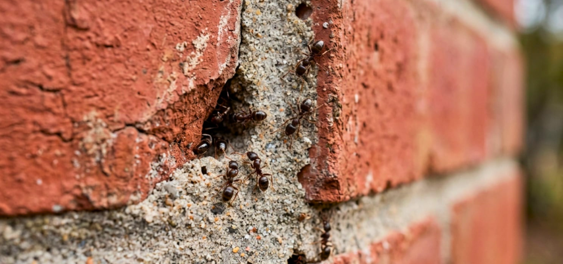 Close-up of brick weep holes along the base of a home's exterior wall